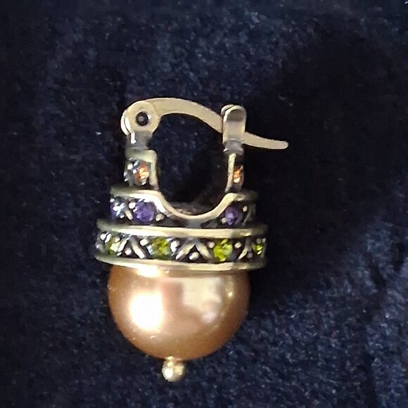 HEIDI DAUS GOLD PEARL ART DECO PENDANT NECKLACE & EARRINGS WITH CRYSTALS NIB - Picture 2 of 8